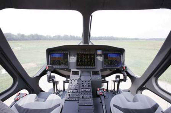 A cockpit view of the AgustaWestland AW169 helicopter.